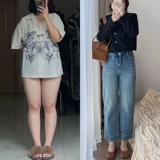 Штаны, джинсы, свободный прямой крой, подходит для подростков, большой размер, для формы тела «груша», по фигуре, высокая талия