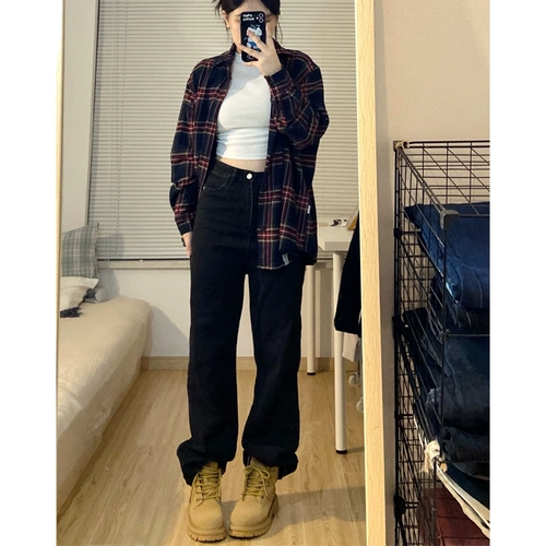 Черные джинсы, штаны, свободный прямой крой, оверсайз, по фигуре, высокая талия