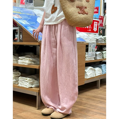 Розовые тонкие штаны, размер, подходит для полных девушек, свободный крой