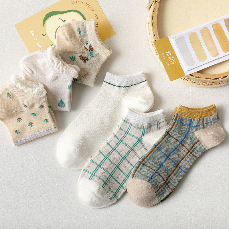 kiki Little Tele Sox Children Spring Summer Pure Cotton New Pine Japan South Korea Department Little Fresh Forest Series Girls Short-cylinder Sox Women