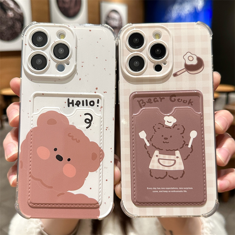 Photo Holder Case Suitable for Apple 17 Pro Max, iPhone 14 /16 Pro Splash Ink Bear, 13 Small Card, X Card Holder, Card Insert, 12 New Model, 11 Cute, Xr Cartoon, XS Max Female, 8 Plus