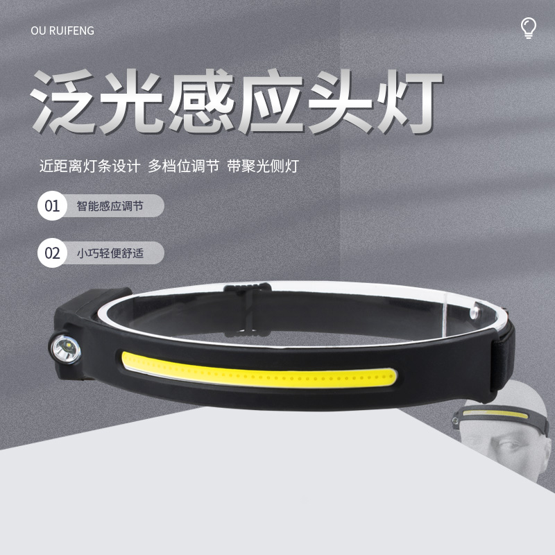 Imported German led induction headlight super bright glare charging head-mounted floodlight COB running headlight ultra-light trumpet