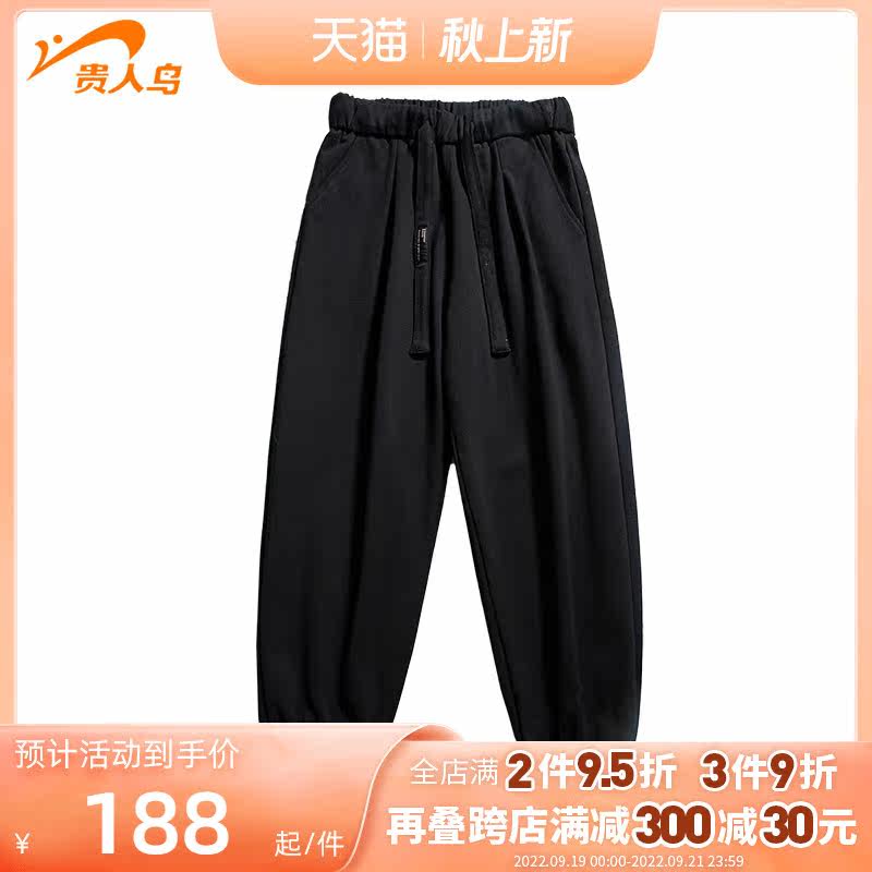 Noble bird 2022 spring new men's casual pants fashion handsome drawstring tie thickened warm sports trousers