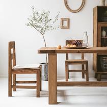 High-end Runjia Home Furnishing Vintage Pine Wood Dining Chair Dining Table and Chair Set Guhe Cafe Storefront Solid Wood Dining Table