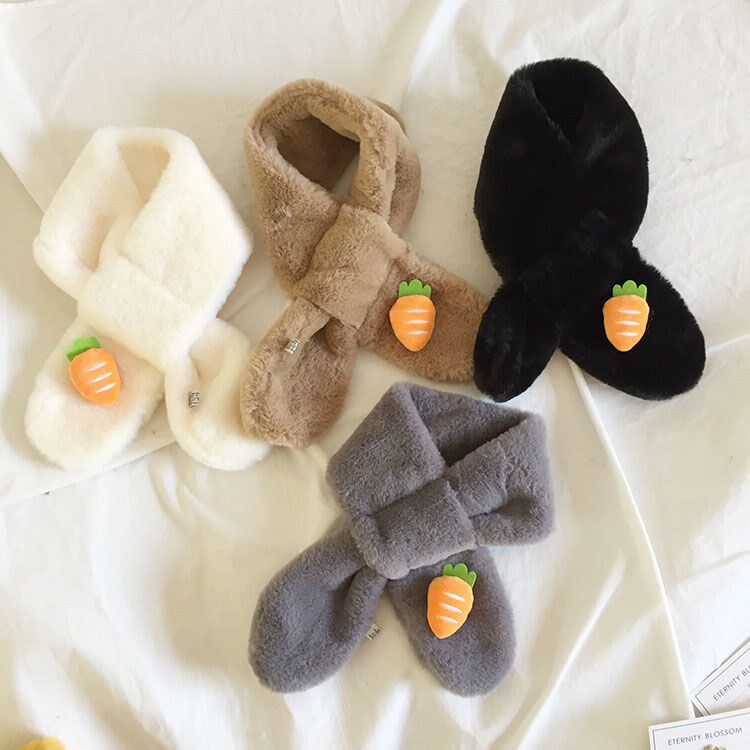 Korean version of autumn and winter children's scarf plush cute cartoon doll warm cross solid color Mao Mao scarf factory outlet