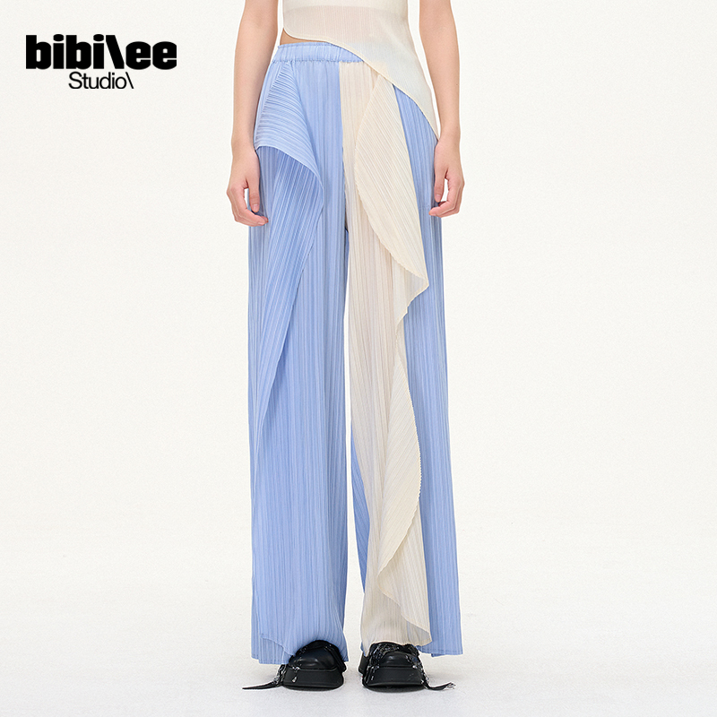Chen Yihan Estelle's Same Style Bibilee Studio Irregular Color-Blocking Pleated Trousers Bbl172 Chen Yihan Estelle's Same Style Bibilee Studio Irregular Color-Blocking Pleated Trousers Bbl172