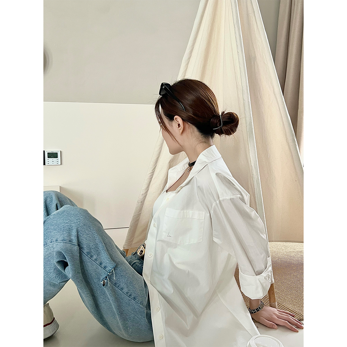 Xu Lu LUFF LOVE Seoul Leisure Sensation ~ Design Sensation White Shirt Woman Long Sleeve Loose Pure Cotton Blouse Spring