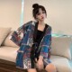 Mid-length sunscreen Harajuku style versatile 2025 printed three-quarter sleeve loose shirt Hong Kong style retro summer shirt trend