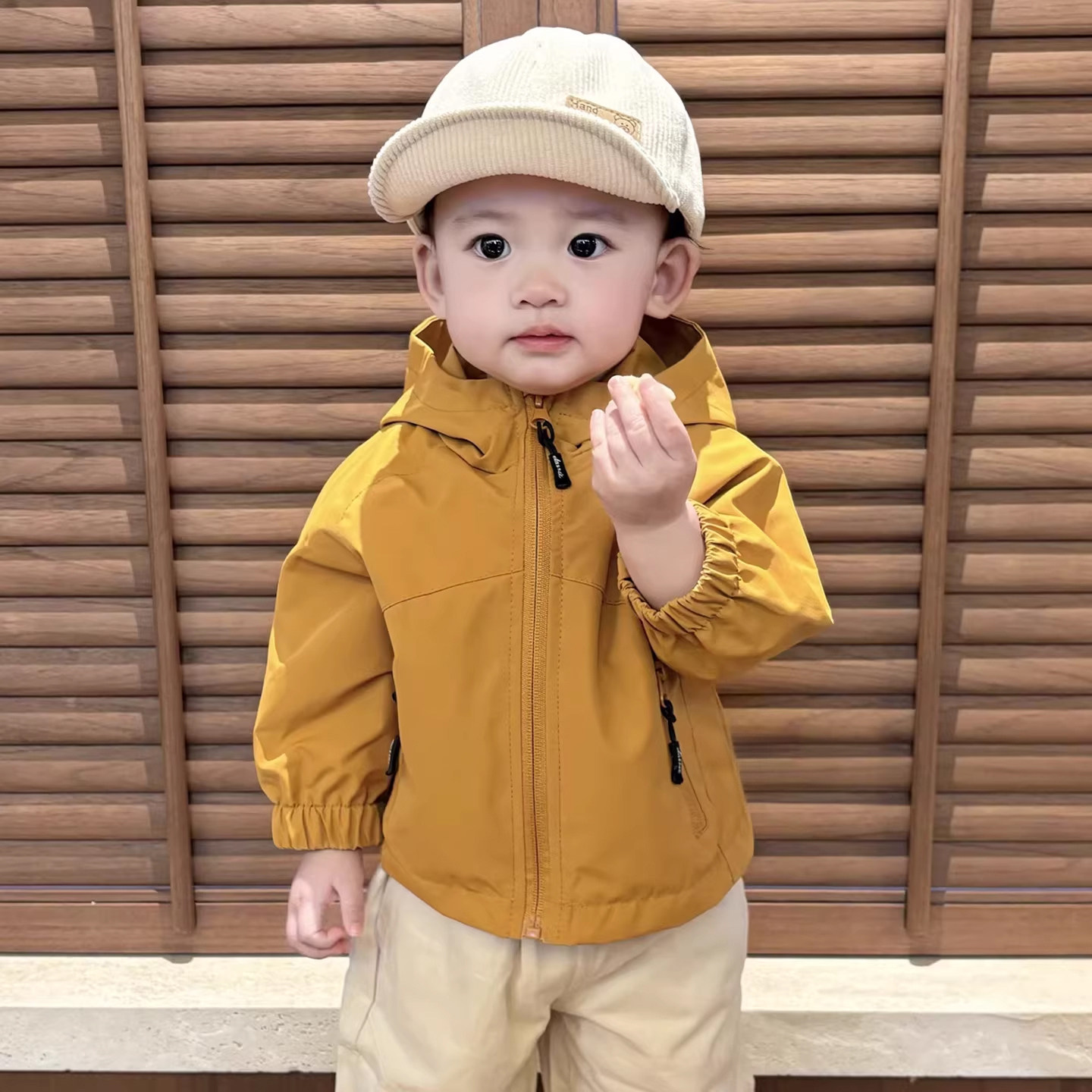 ベビー春物アウター 2026年新作 男の子用フード付きウィンドブレーカー、秋春ベビートップス＆子供用パンツセット