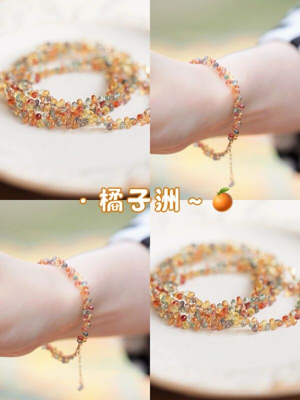 Orange Island Tourmaline Gemstone Bracelet for Women, Unique Artistic Style, Playful and Exquisite Crystal Hand Jewelry
