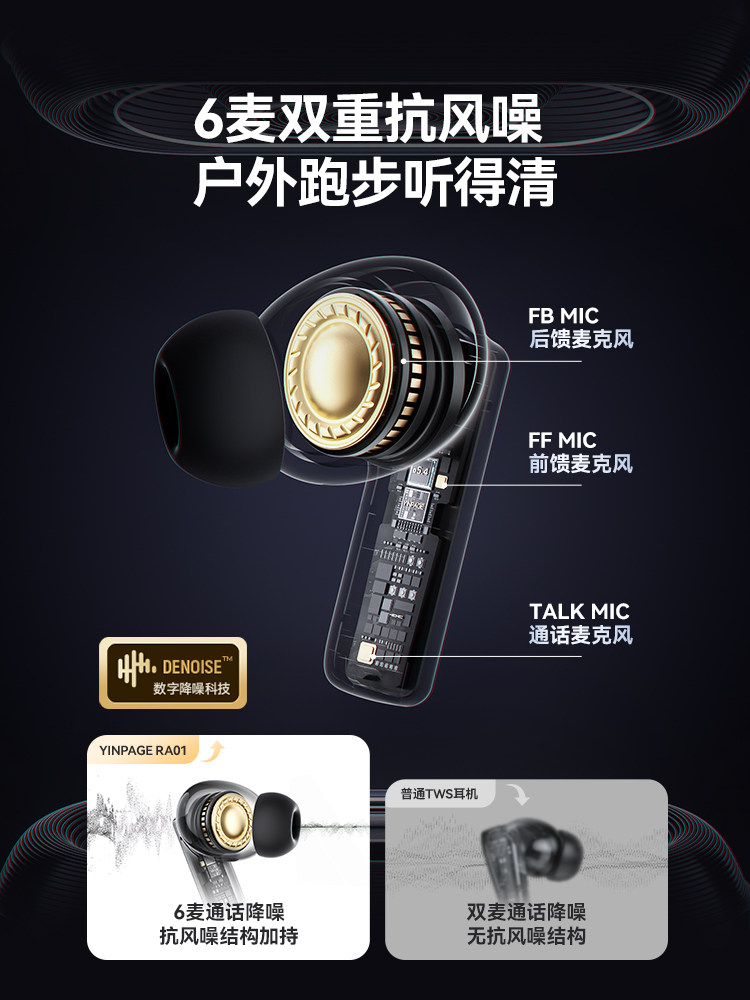 Yinbeiqi Ra01 Active Noise-Cancelling Bluetooth Earphones, In-Ear True Wireless 2026 New Model, High Sound Quality, Long Battery Life