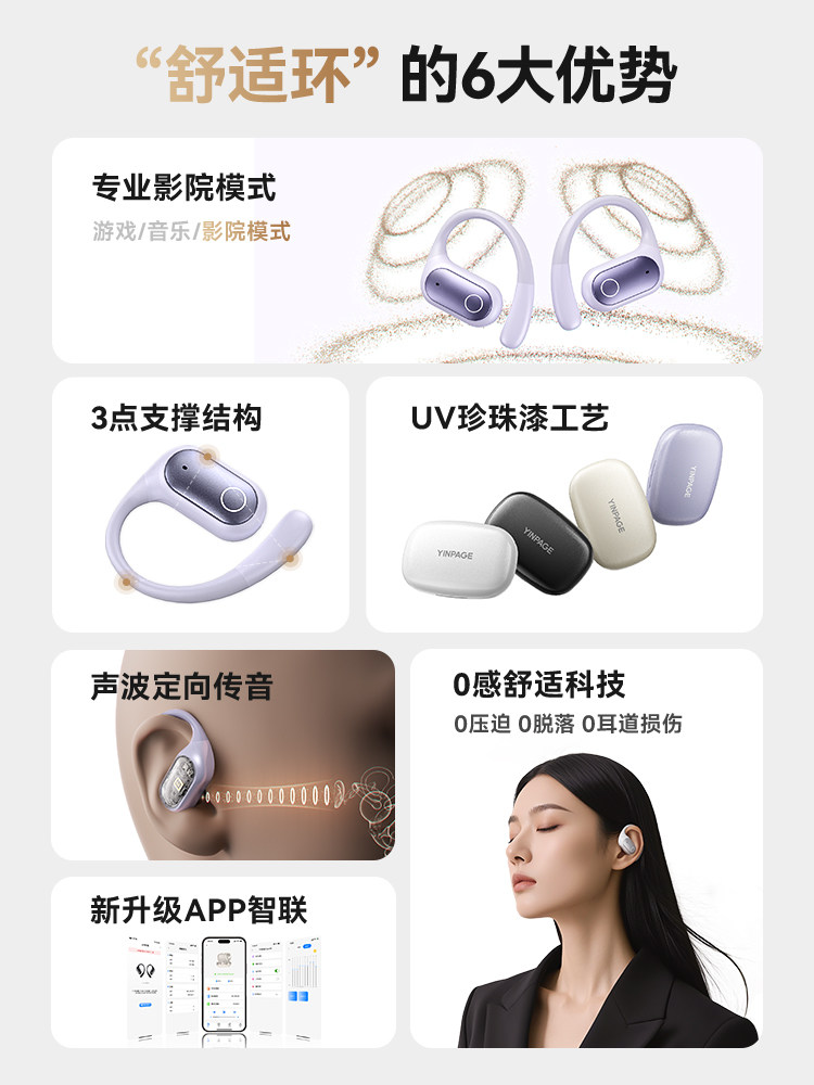 Yinbeiqi Openfit Wireless Bluetooth Earphones, Over-Ear, Non-In-Ear, Air Conduction, for Sports and Running, 2026 New Model