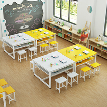 Childrens color drawing table Childrens art study table and chairs training desk coaching class square double calligraphy desks