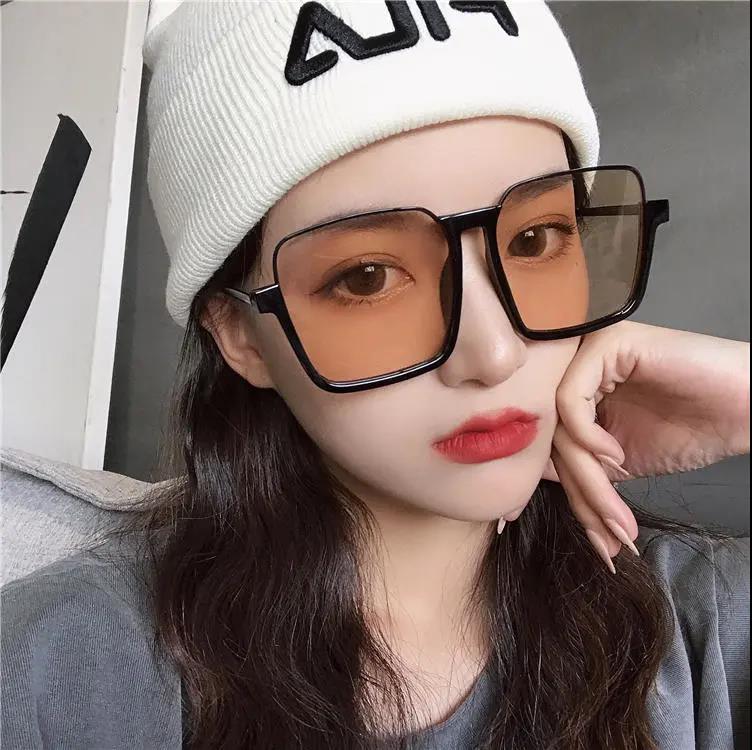 2021 new bottom half frame tea color large frame sunglasses orange lenses big face slim sunglasses female vegan slimmer-Taobao