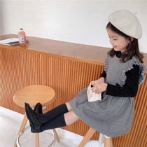 Girls autumn and winter houndstooth plaid dress 2022 foreign princess skirt baby children Korean version plaid vest skirt