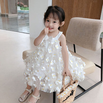 Girls summer solid color vest skirt yarn yarn princess skirt foreign style little girl baby children Korean version sleeveless dress