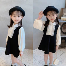 Girls autumn clothes long-sleeved small fragrance style dress celebrity style little black dress foreign girl treasure childrens puff sleeve princess dress