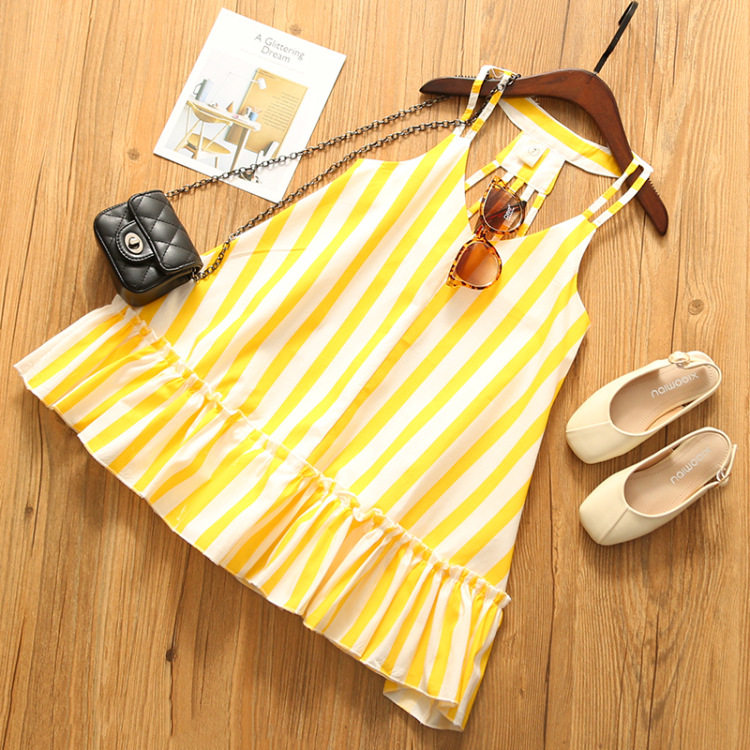 Girls summer Korean version of foreign style cotton striped vest skirt baby children's backless beach skirt holiday wind thin section