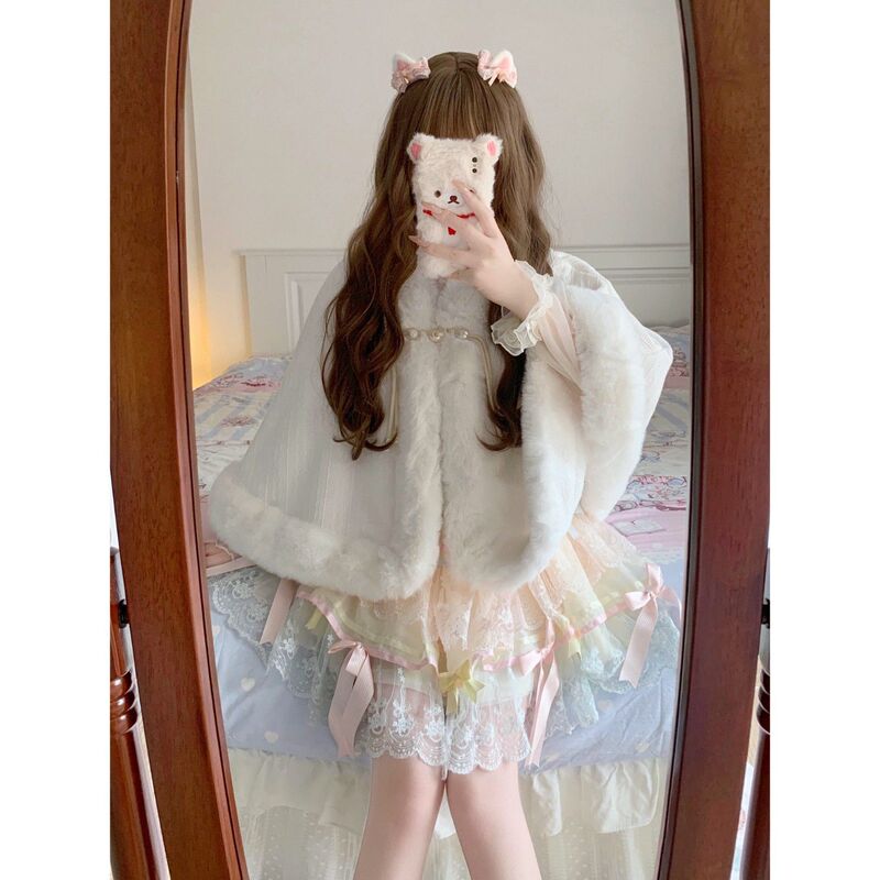 Lolita Plush Cape Winter Cute Sweet Lolita Coat Warm Shawl Autumn and Winter Fleece Shawl