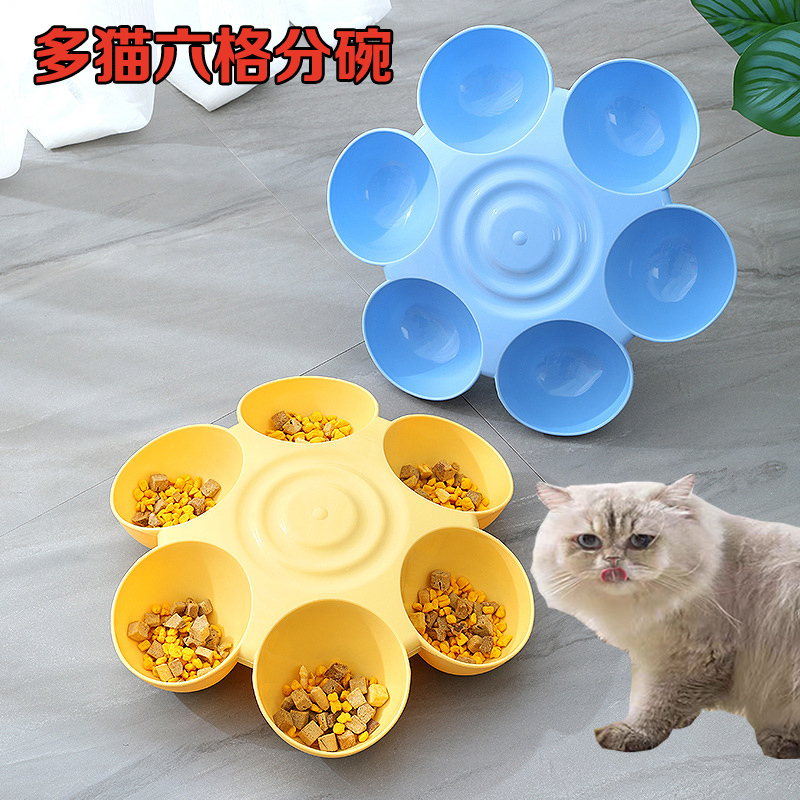 Multifunctional Pet Bowl with Six Bowls in One, Anti-Spill, Suitable for Multi-Cat Households, Cat Bowl, Small Dog Bowl for Eating and Drinking, Puppy Water Bowl
