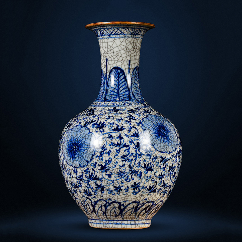 Jingdezhen ceramic vase imitation ancient official kiln Chinese style home retro green flower porcelain bottle living-room flower arrangement upscale