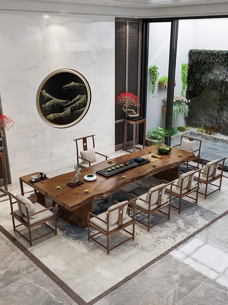 New Chinese Solid Wood Natural Side Large Plate Large Tea Table Zen Tea Bubble Table Tea Table And Chairs Office Combination