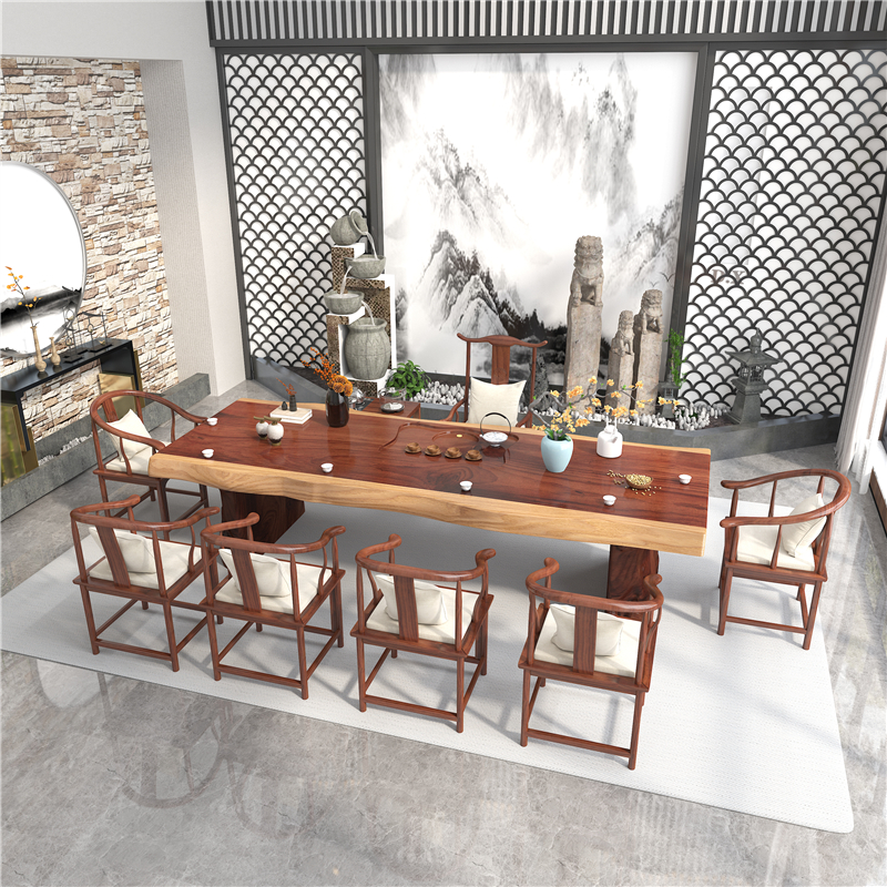 Preferred solid wood tea table and chairs Composition New Chinese style office Tea table Tea Table Zen tea room Living room Home Tea table and chairs