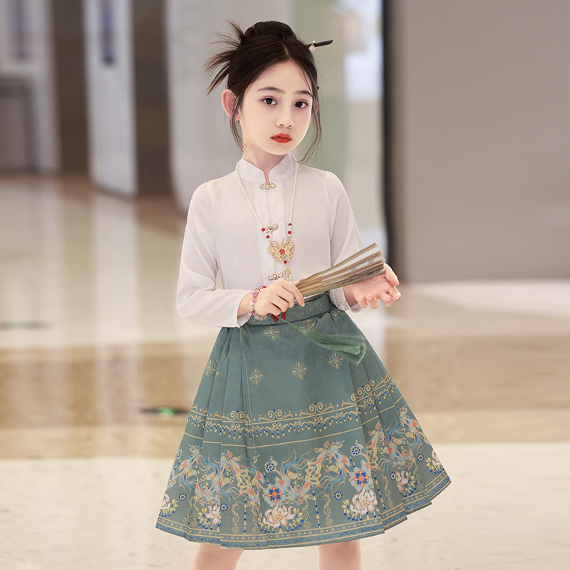 Girl's horse noodle skirt Autumn Clothing Suit Everyday Ancient Dress Children Autumn-style Chinese Wind Han Costume Ancient Wind Tang Dress Skirt-Taobao