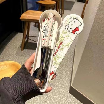 Chopsticks elementary school tableware to school spoon set girl cute portable office worker take-out storage box