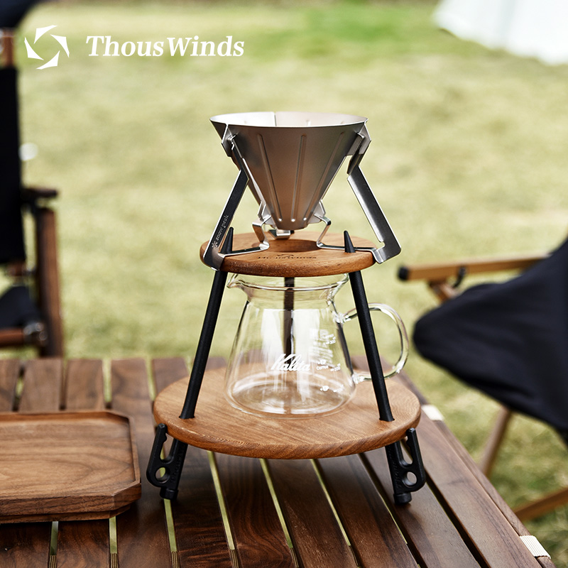 Thous Winds Outdoor Wooden Handle Coffee Frame Black Walnut Coffee Steps Cup Drip Filter Racket