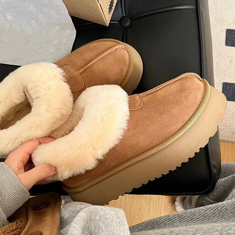 Women's Sheep Fur Snow Boots Thick Sole Platform Winter Shoes_voghion.com