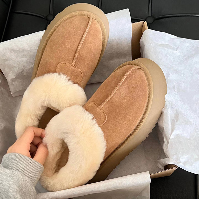 Women's Sheep Fur Snow Boots Thick Sole Platform Winter Shoes_voghion.com