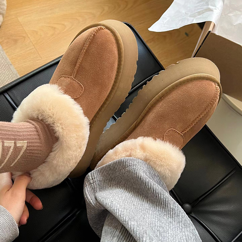 Women's Sheep Fur Snow Boots Thick Sole Platform Winter Shoes_voghion.com