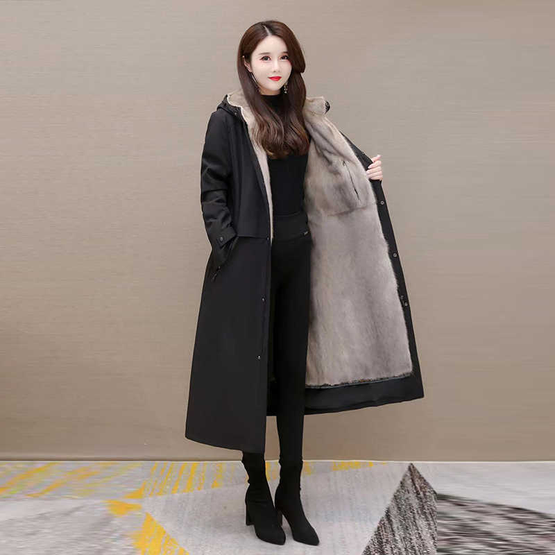 Parka for Women with Detachable Mink Lining, 2024 Winter New Style, Fur Integrated Nylon Parka, Long Fur Coat