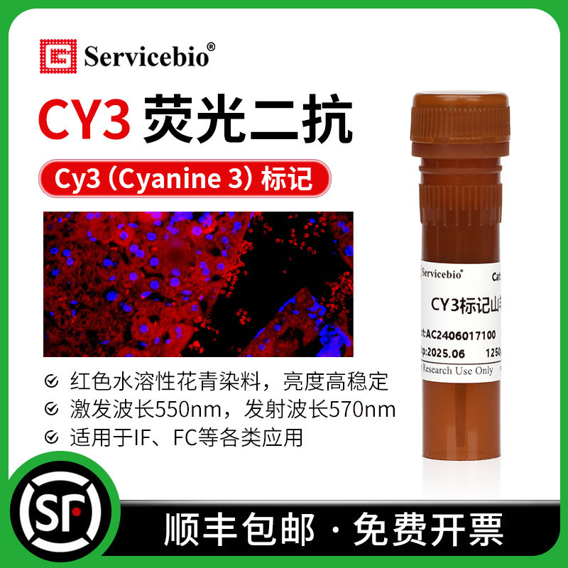 Cy3荧光素标记 红色荧光二抗 山羊抗小鼠 兔IgG (H+L) IF FC实验