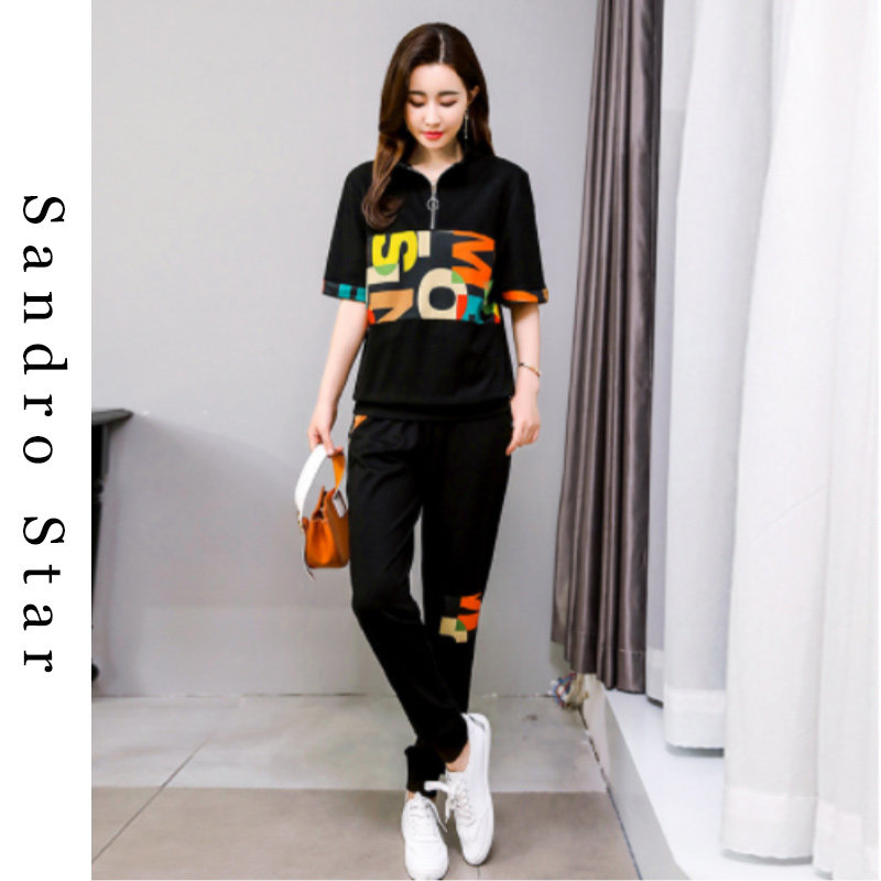 Leisure sports suit goddess fashion thin large number of loose blowing street letter linked hat zip reduced two pieces of age