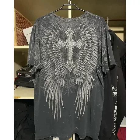 Футболка с длинным рукавом Affliction Y2K, круглый воротник, оверсайз