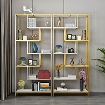 Nordic gold partition shelf Living room floor-to-ceiling solid wood screen partition display rack Wrought iron cosmetics storage rack