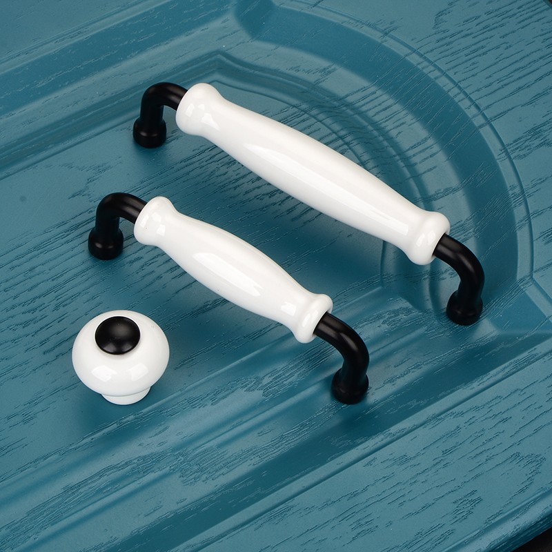 Black and white ceramic handle wardrobe door handle modern minimalist drawer overall cabinet shoe cabinet single hole Sophia wardrobe handle