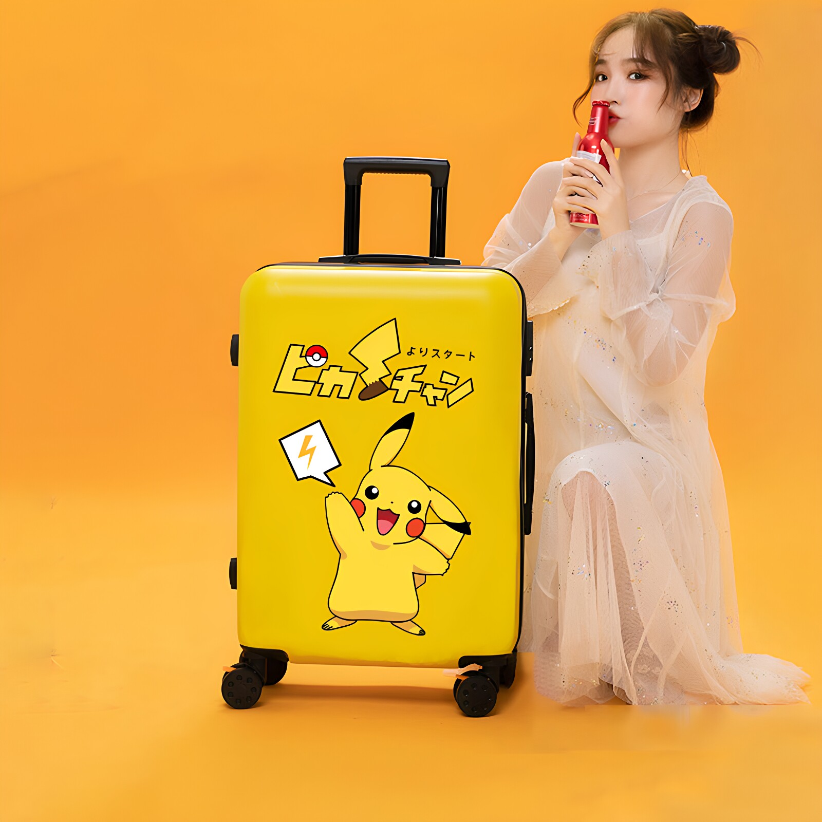 Cute 20-inch small carry-on suitcase for kids, boys, students, girls, travel, cartoon trolley, combination lock
