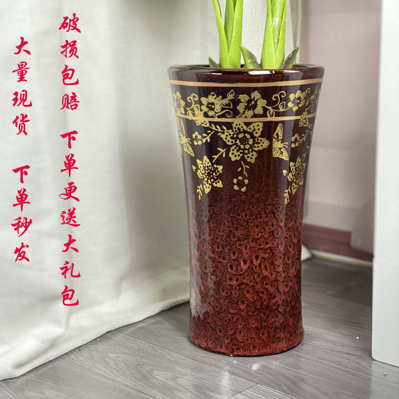 Vase ceramic flower pot extra large classical high style living room planting tree money tree green dill with tray large capacity