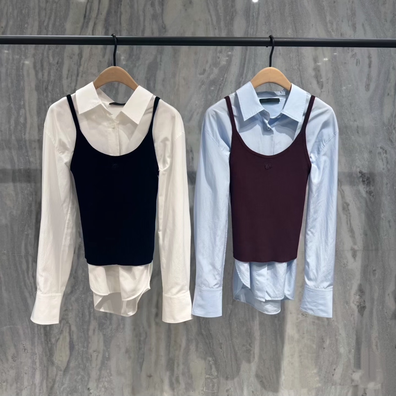 [C Series] Authentic Mo Shirt and Camisole Two-Piece Set, Mulberry Silk Cotton Layered Wear, Unisex Commuter Style Mbf3Sht008