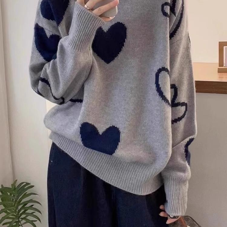 Extra Large Size 150kg European Style Lazy Jacquard Knit Sweater for Women, Plus Size Loose Versatile Sweater Long-Sleeve Top