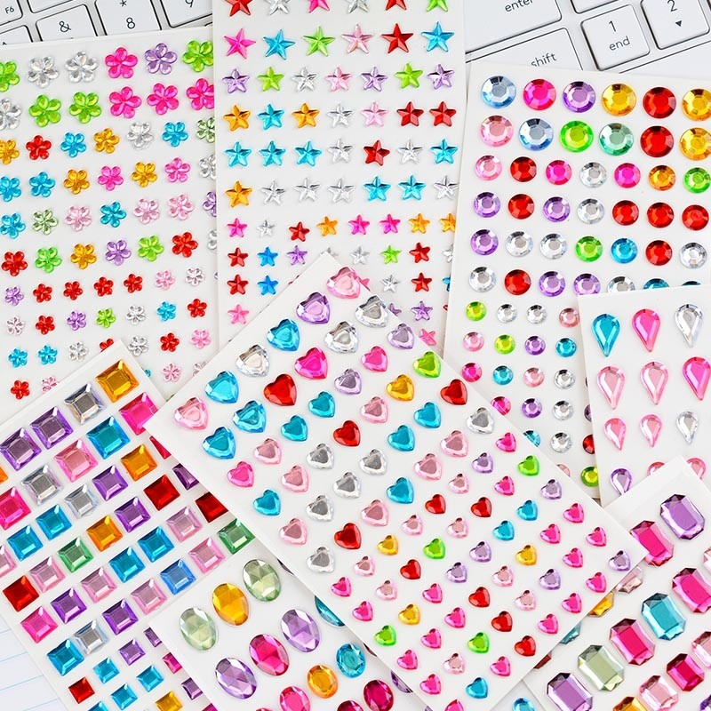 Love Five-Pointed Star Flower Crystal Diamond Stickers Kidsren's Girls Stationery Princess Star Gemstone Decorative Stickers