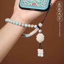 Lifting Cool Shoushan Stone Mobile Phone Chain Pendant pendant Bodhi Lotus Short Wrist Personality Decoration Pendant Ornament Retro Art China Wind Jade Medullary Lost Rope Male And Female Ancient Wind Belt Creative Gift