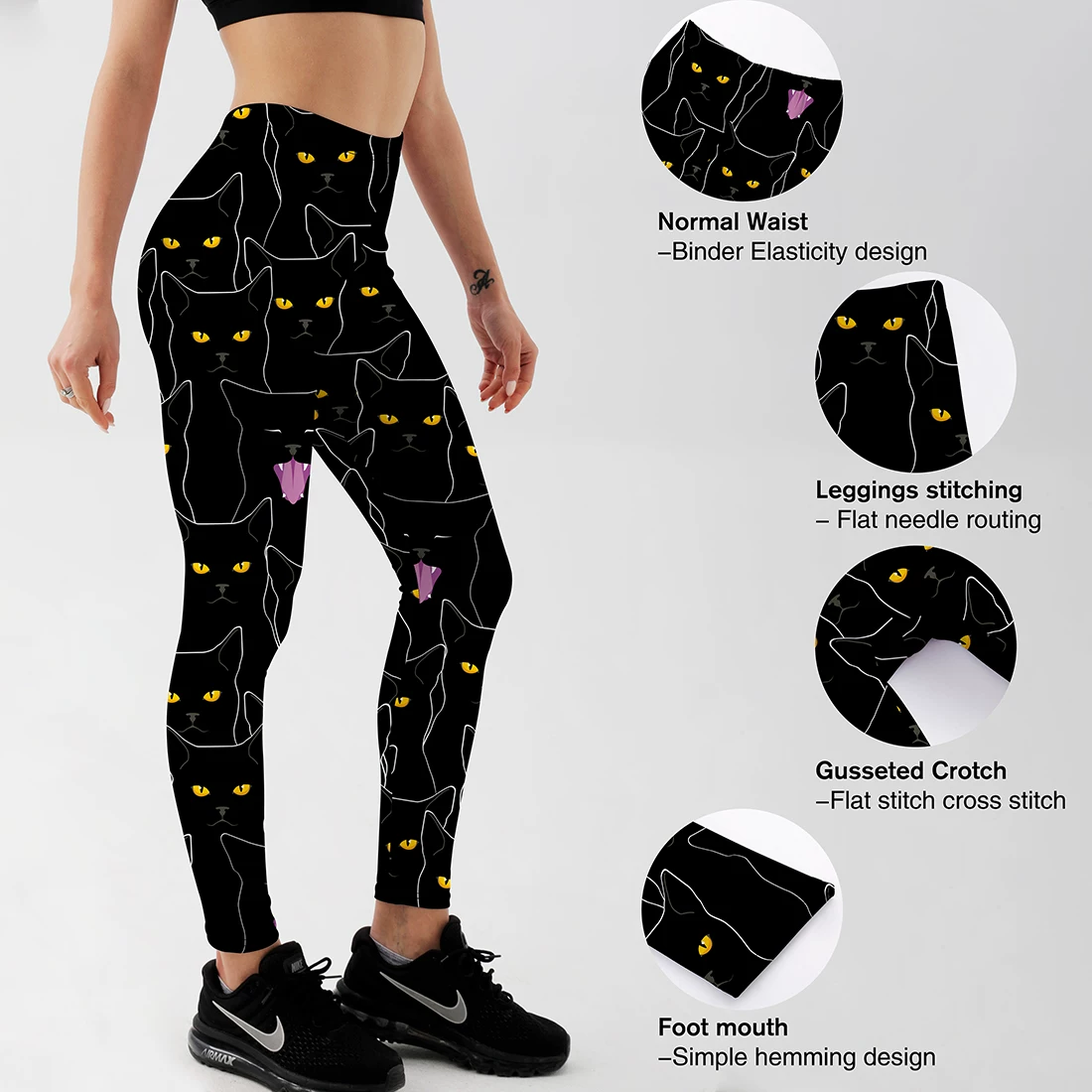 Qickitout Летний стиль фитнес женские лосины черные милый кот