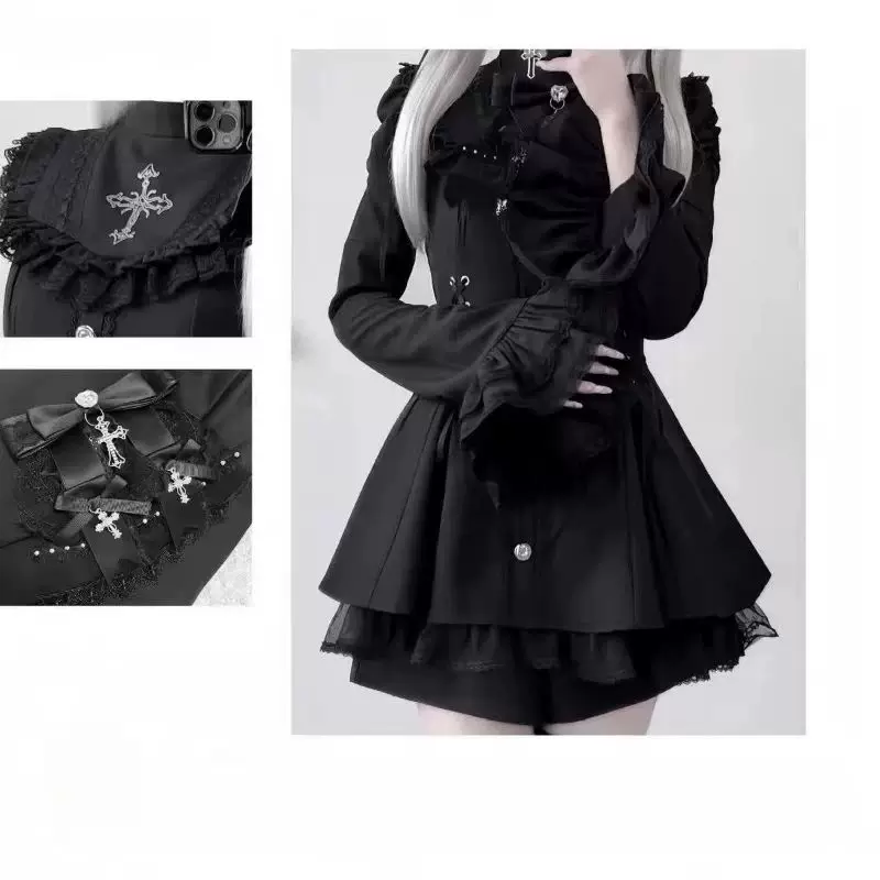 Костюм gothic lolita для женщин, Harajuku Y2K с бантом и кружевом, короткая юбка