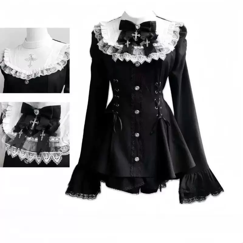 Костюм gothic lolita для женщин, Harajuku Y2K с бантом и кружевом, короткая юбка