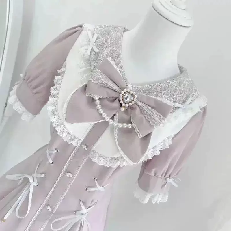 Костюм gothic lolita для женщин, Harajuku Y2K с бантом и кружевом, короткая юбка