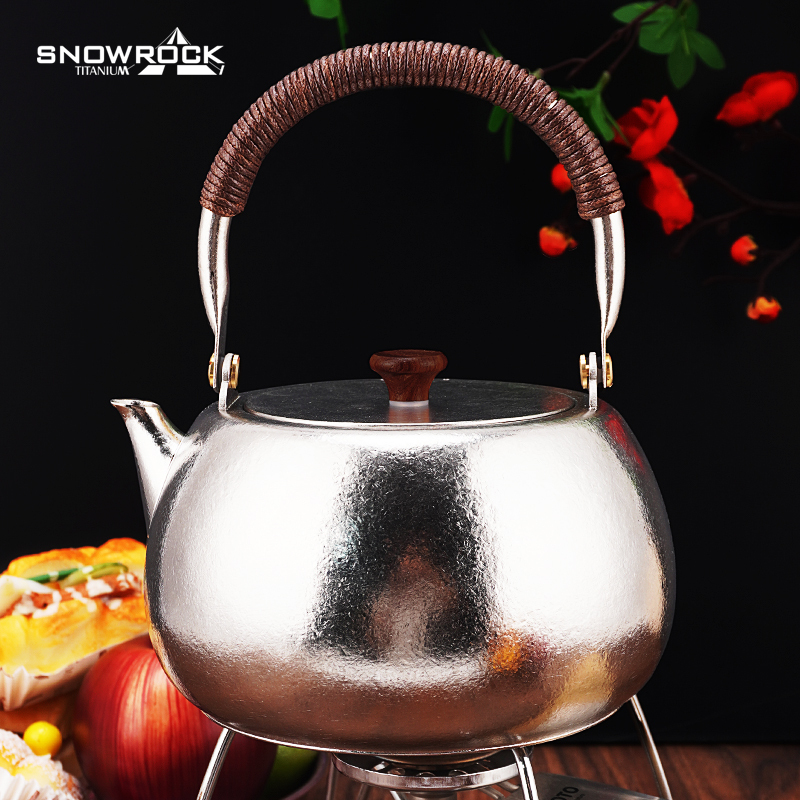Outdoor Camping Travel Pure Titanium Gourd Kettle Ice Flower Teapot Water Boiling Kettle Tea Brewing Pot Handle Kettle Kung Fu Tea Set